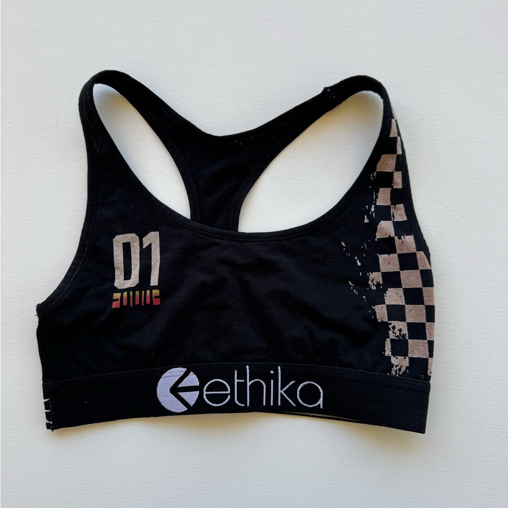 ✨Vintage Ethika Black Sports Bra with Checkered Design✨